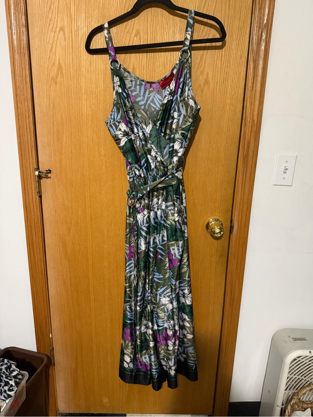 Jennifer Lopez Tropical Floral O-Ring Wide Leg Jumpsuit Size XL
